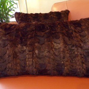 real SCULPTED MINK FUR throw accent pillow 14"x26" (cover only), dark brown